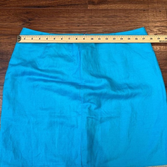 Vintage Turquoise Linen Blend Midi Skirt floral Sequins Embroidered Trim Ruffle - Picture 3 of 6